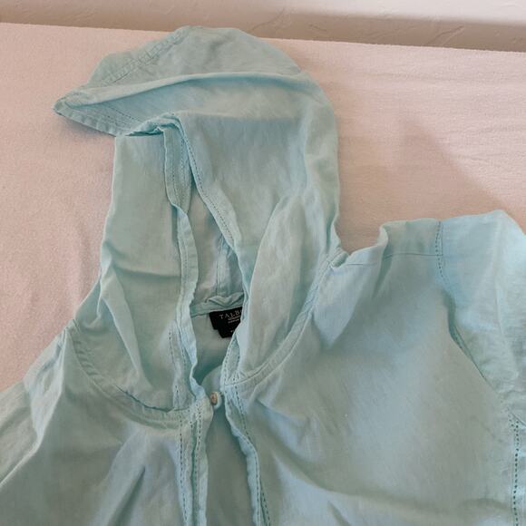 Talbots Coastal Hoodie Womens Large Blue Pure Irish Linen Pullover Resort Beach - Picture 4 of 7
